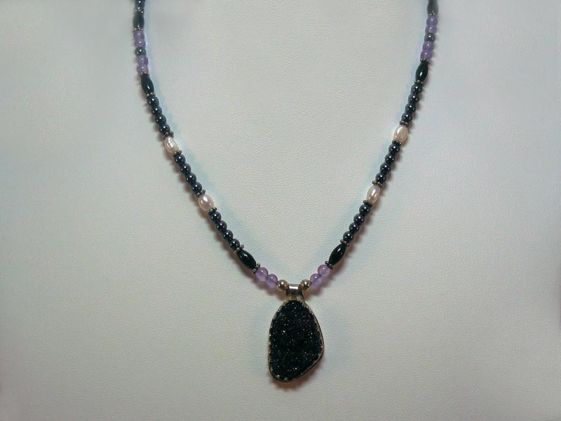 Black Druzy Quartz  Necklace