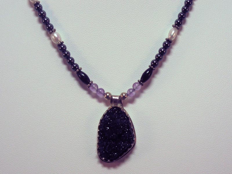Black Druzy Quartz  Necklace